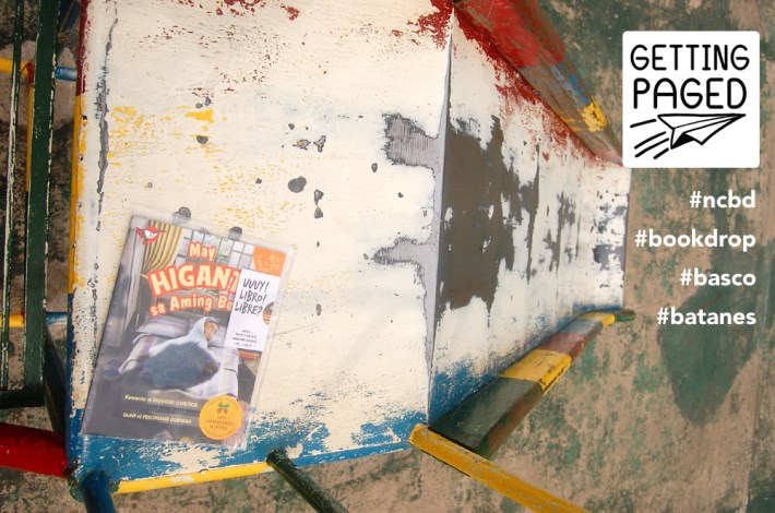 Right in front of Basco Central School is a public playground. On top of one of the two slides, we dropped 2009 PBBY-Salanga and PBYY-Alcala Winner May Higante sa Aming Bahay.